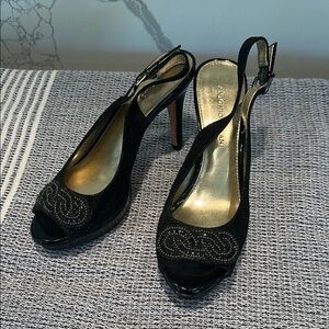 Black Antonio Melani Peep-Toe Slingback Heels